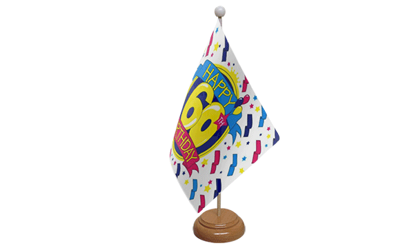 Happy 60th Birthday Small Flag with Wooden Stand